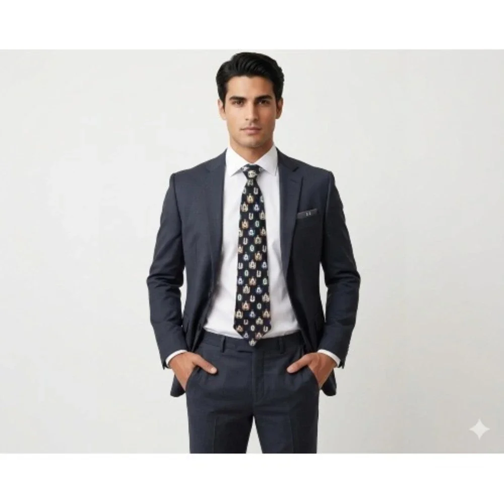 Disney Mickey Mouse Faces Silk‎ Tie Navy Handmade Korea